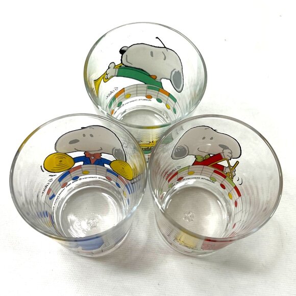 Snoopy Woodstock 4 oz Juice Glasses Set of 3 Sasaki Glass with Original Box - Picture 10 of 12